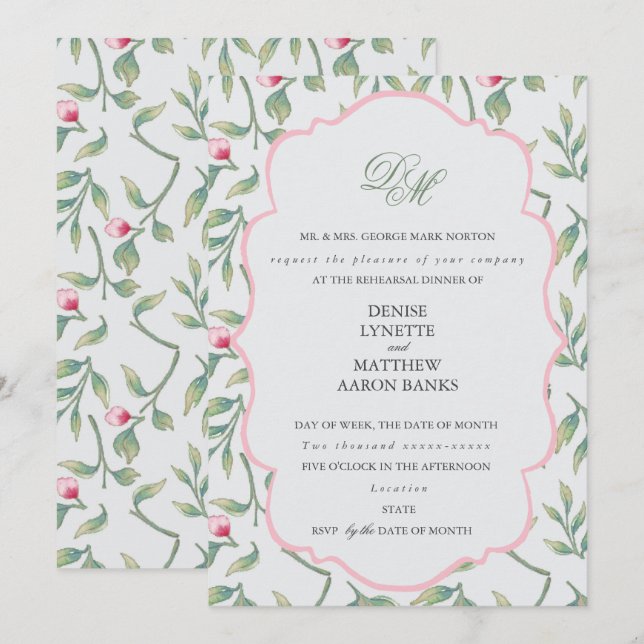 Invitation Dîner de répétition délicieuse de fleurs (Devant / Derrière)
