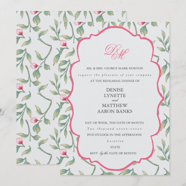 Invitation Dîner de répétition délicieuse de fleurs (Devant / Derrière)