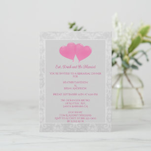 Invitation Dîner de répétition des ballons de coeur rose Invi