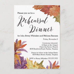 Invitation Dîner de répétition des Feuilles d'aquarelle d'aut
