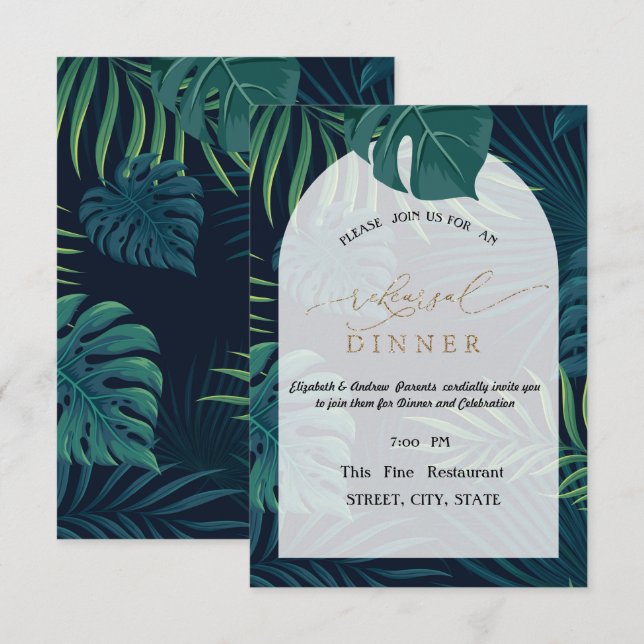 Invitation Dîner de répétition des Feuilles de palmiers exoti (Devant / Derrière)