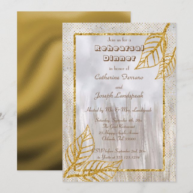 Invitation Dîner de répétition des Feuilles d'or et de Partie (Devant / Derrière)