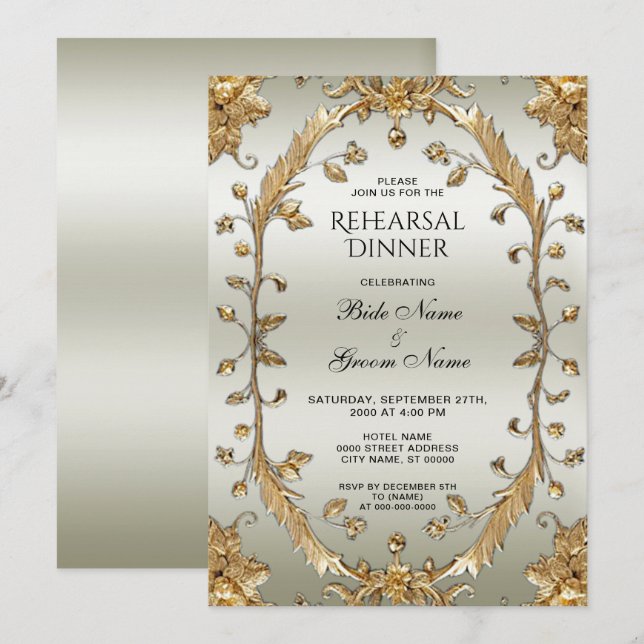 Invitation Dîner de répétition des fleurs d'or (Devant / Derrière)