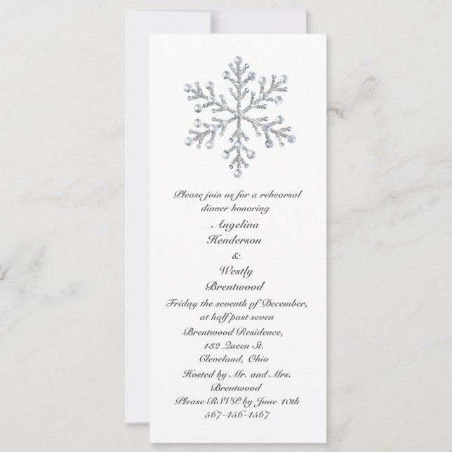 Invitation Dîner de répétition des flocs de neige d'hiver (Devant)