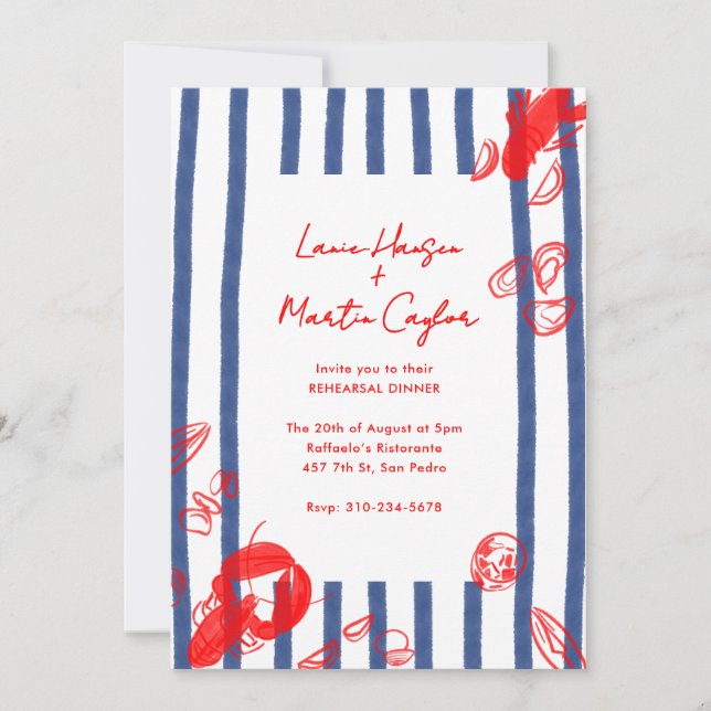 Invitation Dîner de répétition des huîtres de homard du Maine (Devant)