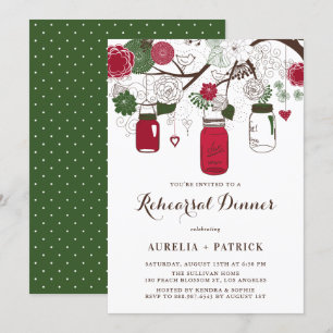 Invitation Dîner de répétition des jarres de mason rouge et v