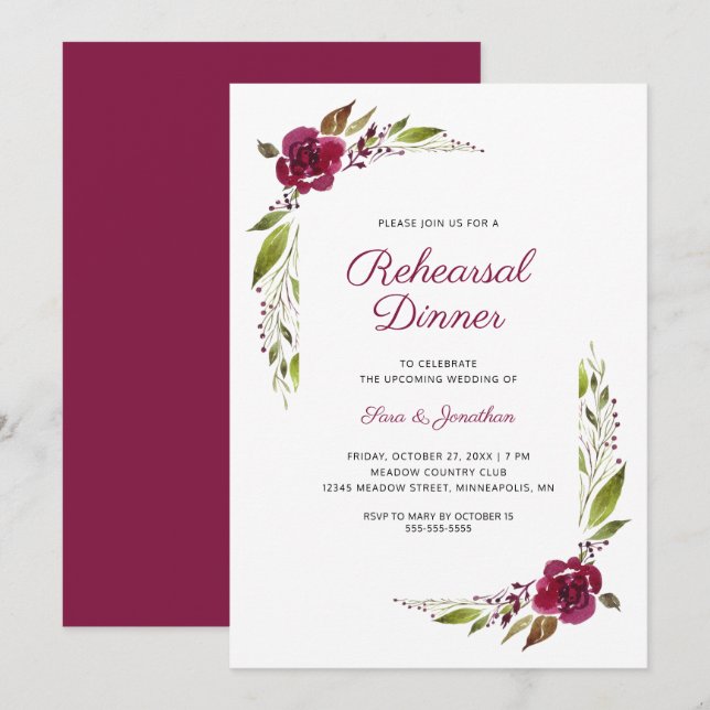 Invitation Dîner de répétition des Mariages floraux de Bourgo (Devant / Derrière)