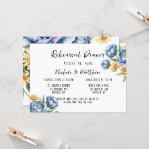 Invitation Dîner de répétition des Peonies Bleues et des Fête