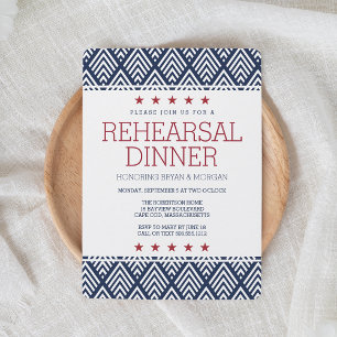 Invitation Dîner de répétition d'été rouge blanc et bleu