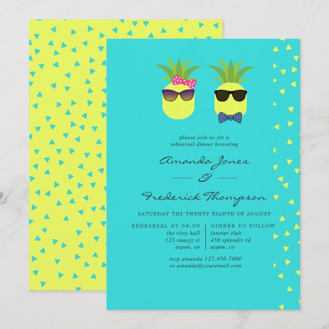 Invitation Dîner de répétition d'été tropical turquoise et ci (Devant / Derrière)