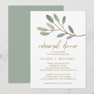 Invitation Dîner de répétition d'eucalyptus veiné d'or