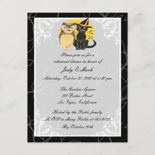 Invitation Dîner de répétition d'Halloween Chat & Owl Invitat