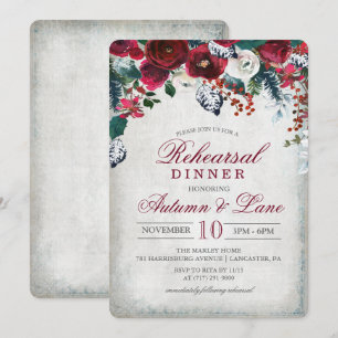 Invitation Dîner de répétition d'hiver floral de Bourgogne In