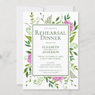 Invitation Dîner de répétition d'Hydrangea rose