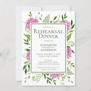 Invitation Dîner de répétition d'Hydrangea rose