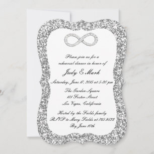 Invitation Dîner de répétition diamant paillettes argentées à