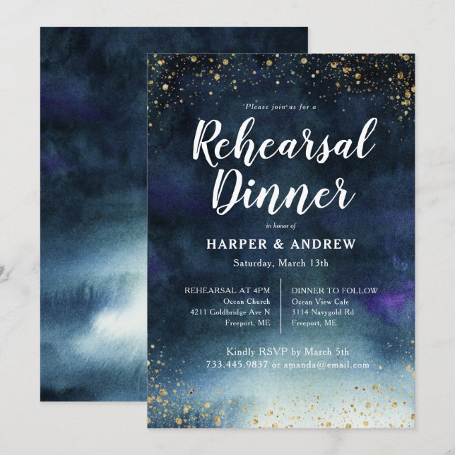 Invitation Dîner de répétition d'or bleu de la Marine (Devant / Derrière)