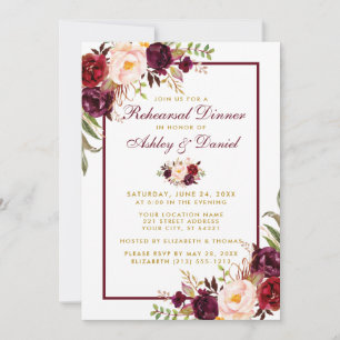 Invitation Dîner de répétition d'or Floral en Bourgogne W