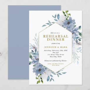 Invitation Dîner de répétition du Bouquet floral bleu