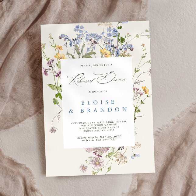Invitation Dîner de répétition du jardin du Fleur sauvage du  (Pretty Spring Wildflower Meadow Rehearsal Dinner Invitation)