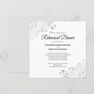 Invitation Dîner de répétition du Mariage Carré Silver Filigr