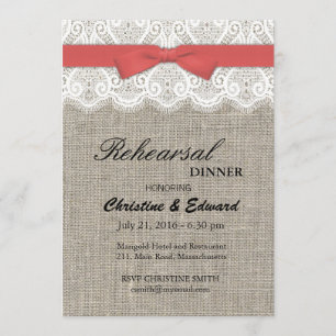 Invitation Dîner de répétition du Mariage Cranberry Bow et La