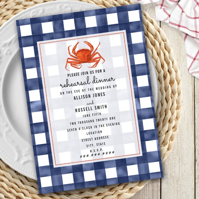 Invitation Dîner de répétition du Mariage de crabe bleu En vi (Créateur téléchargé)