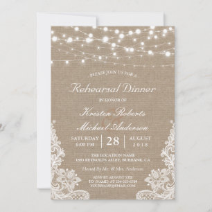 Invitation Dîner de répétition du Mariage de dentelle rustiqu