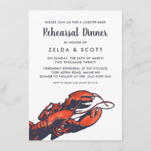 Invitation Dîner de répétition du Mariage de homard rustique