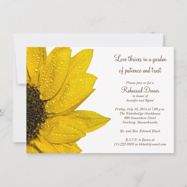 Invitation Dîner de répétition du Mariage de tournesol Invita (Devant)