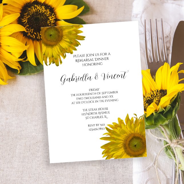 Invitation Dîner de répétition du Mariage de tournesol jaune (Créateur téléchargé)