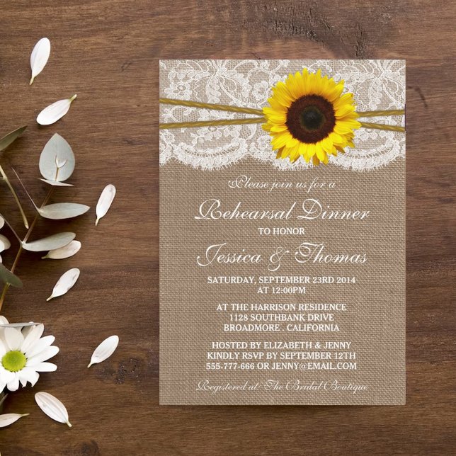 Invitation Dîner de répétition du Mariage de tournesol rustiq (Créateur téléchargé)