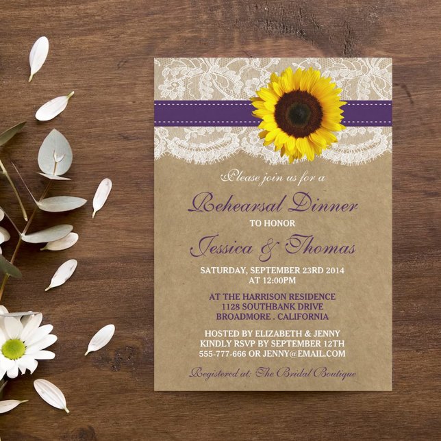 Invitation Dîner de répétition du Mariage de tournesol rustiq (Créateur téléchargé)