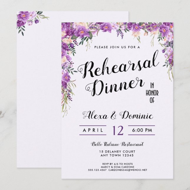 Invitation Dîner de répétition du Mariage d'été du printemps  (Devant / Derrière)