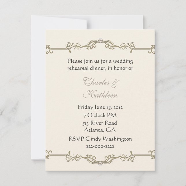 Invitation Dîner de répétition du Mariage ivoire personnalisé (Devant)