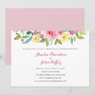Invitation Dîner de répétition du Mariage rose aquarelle