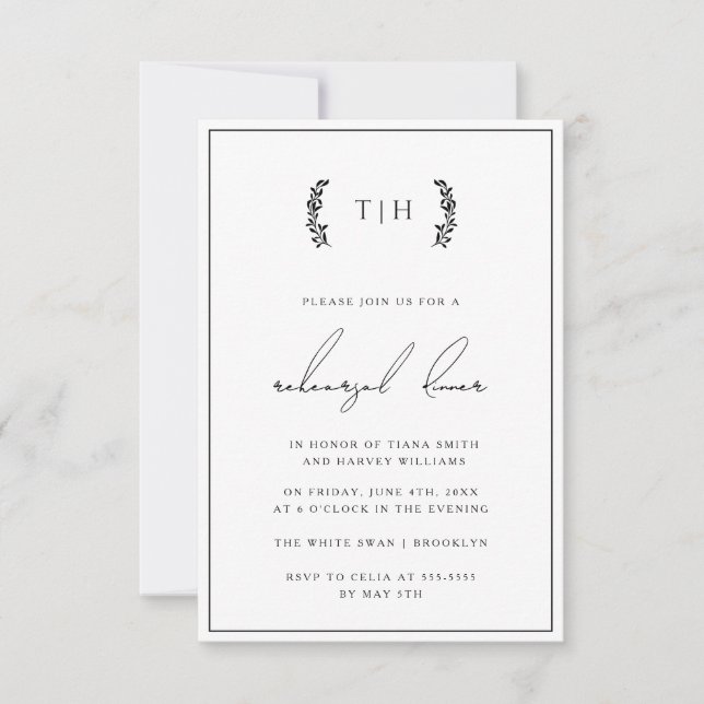 Invitation Dîner de répétition du monogramme de couronne Invi (Devant)