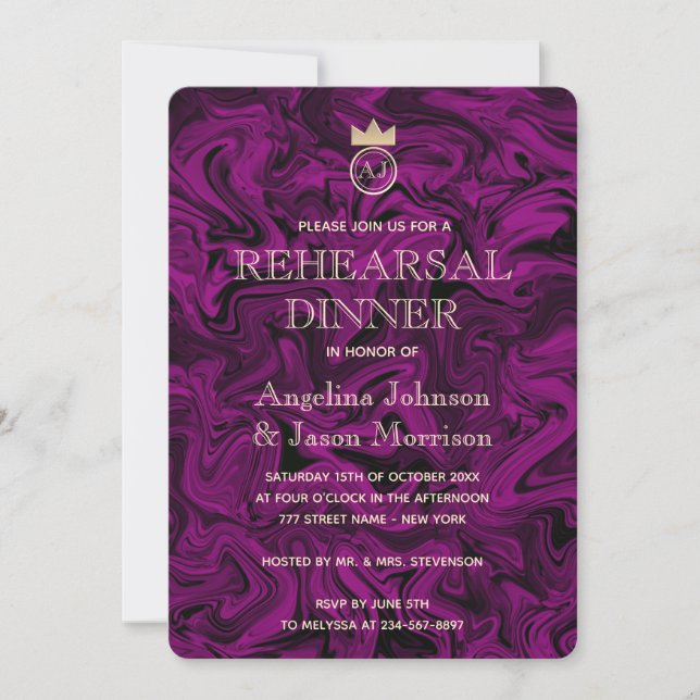 Invitation Dîner de répétition du monogramme royal (Devant)