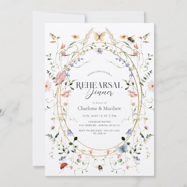 Invitation Dîner de répétition du papillon fleur sauvage (Devant)
