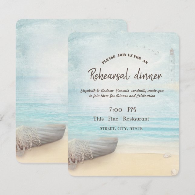 Invitation Dîner de répétition du phare de bateau de plage (Devant / Derrière)