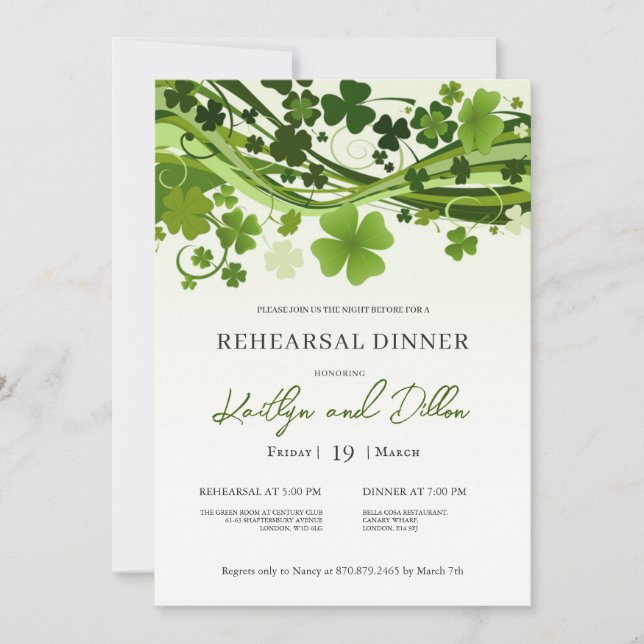 Invitation Dîner de répétition du Shamrock irlandais Invitati (Devant)