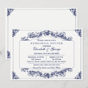 Invitation Dîner de répétition Élégant blanc de la Marine vin
