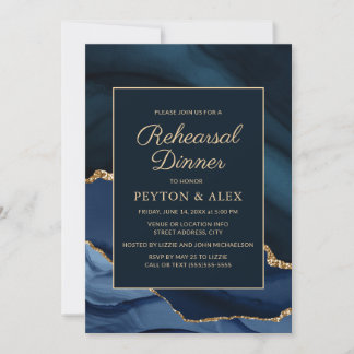 Invitation Dîner de répétition élégant bleu marine or marbre