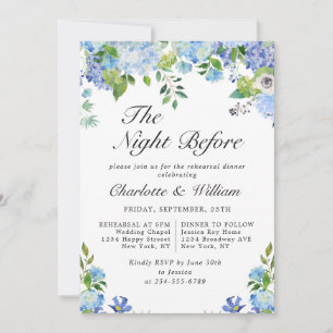 Invitation Dîner de répétition Elégant Blue Hydrangea Greener
