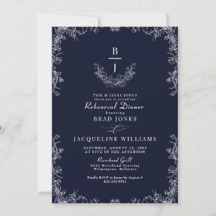 Invitation Dîner de répétition élégant de la Chinoiserie Navy