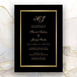 Invitation Dîner de répétition élégant de Monogramme d'or noi