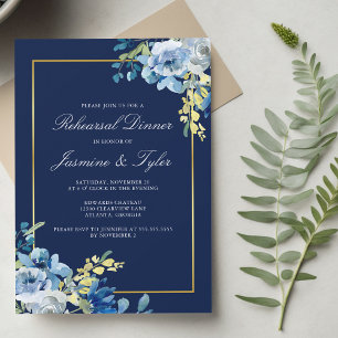 Invitation Dîner de répétition élégant en or bleu marine