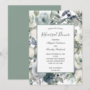 Invitation Dîner de répétition élégant floral bleu vert blanc