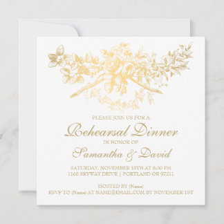 Invitation Dîner de répétition élégant Gold Vintage Floral