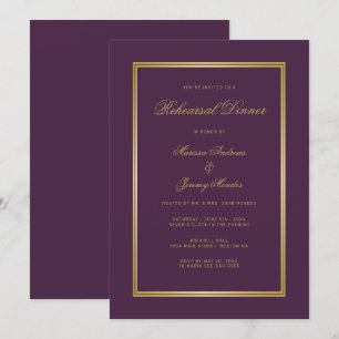 Invitation Dîner de répétition élégant Plum Purple Gold Scrip